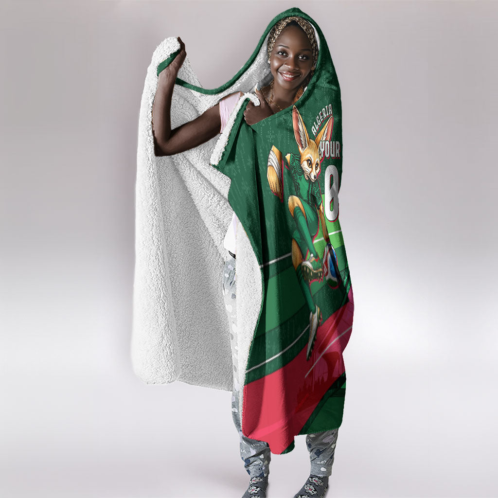Personalized Algeria Football Champions Hooded Blanket Fennec Fox Mascot - Algiers Martyrs Memorial