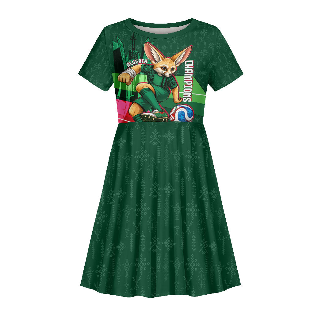 Personalized Algeria Football Champions Kid Short Sleeve Dress Fennec Fox Mascot - Algiers Martyrs Memorial