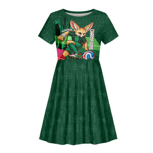Personalized Algeria Football Champions Kid Short Sleeve Dress Fennec Fox Mascot - Algiers Martyrs Memorial