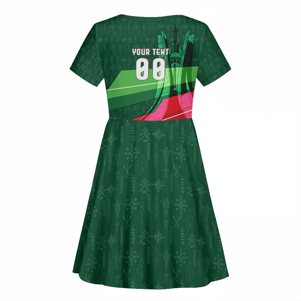 Personalized Algeria Football Champions Kid Short Sleeve Dress Fennec Fox Mascot - Algiers Martyrs Memorial