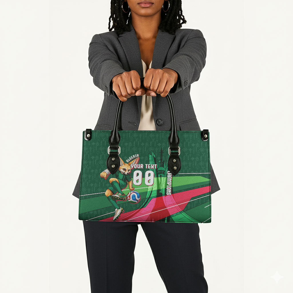 Personalized Algeria Football Champions Leather Bag Fennec Fox Mascot - Algiers Martyrs Memorial