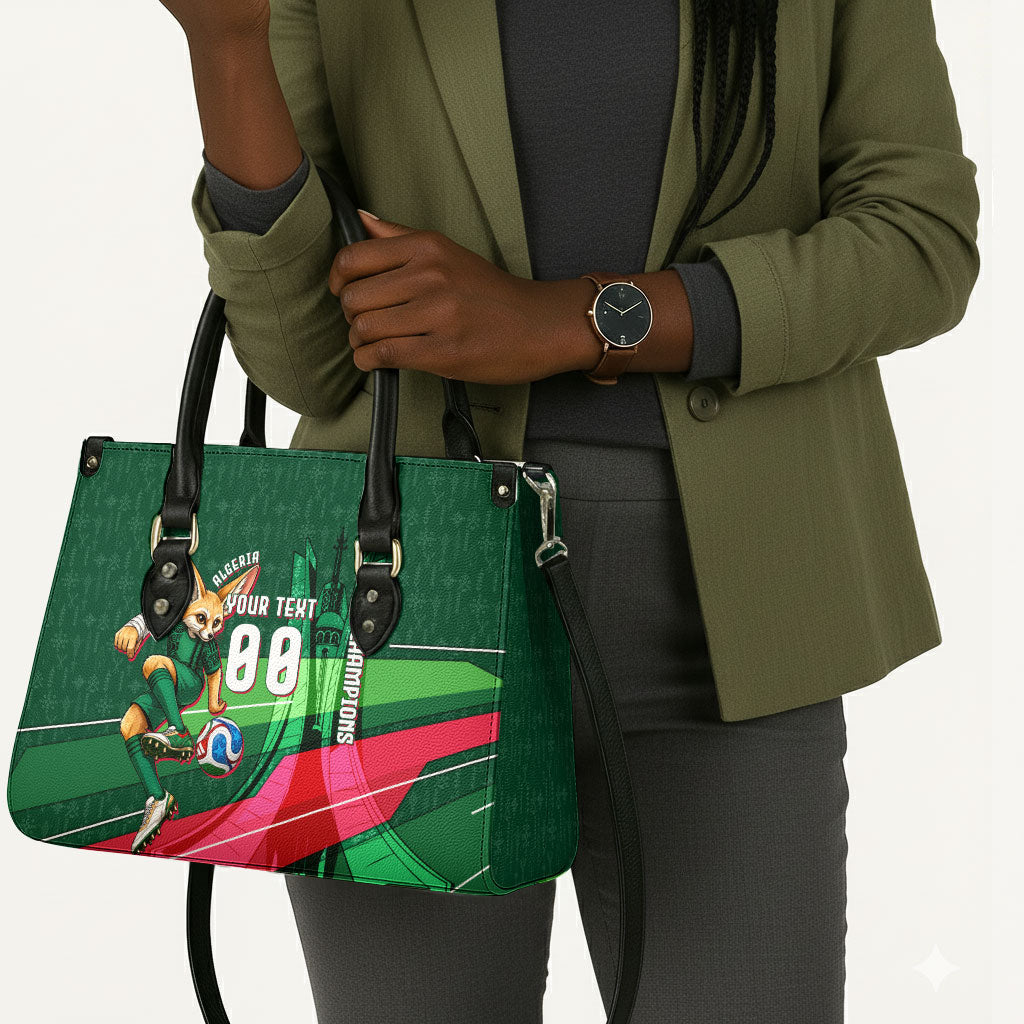 Personalized Algeria Football Champions Leather Bag Fennec Fox Mascot - Algiers Martyrs Memorial