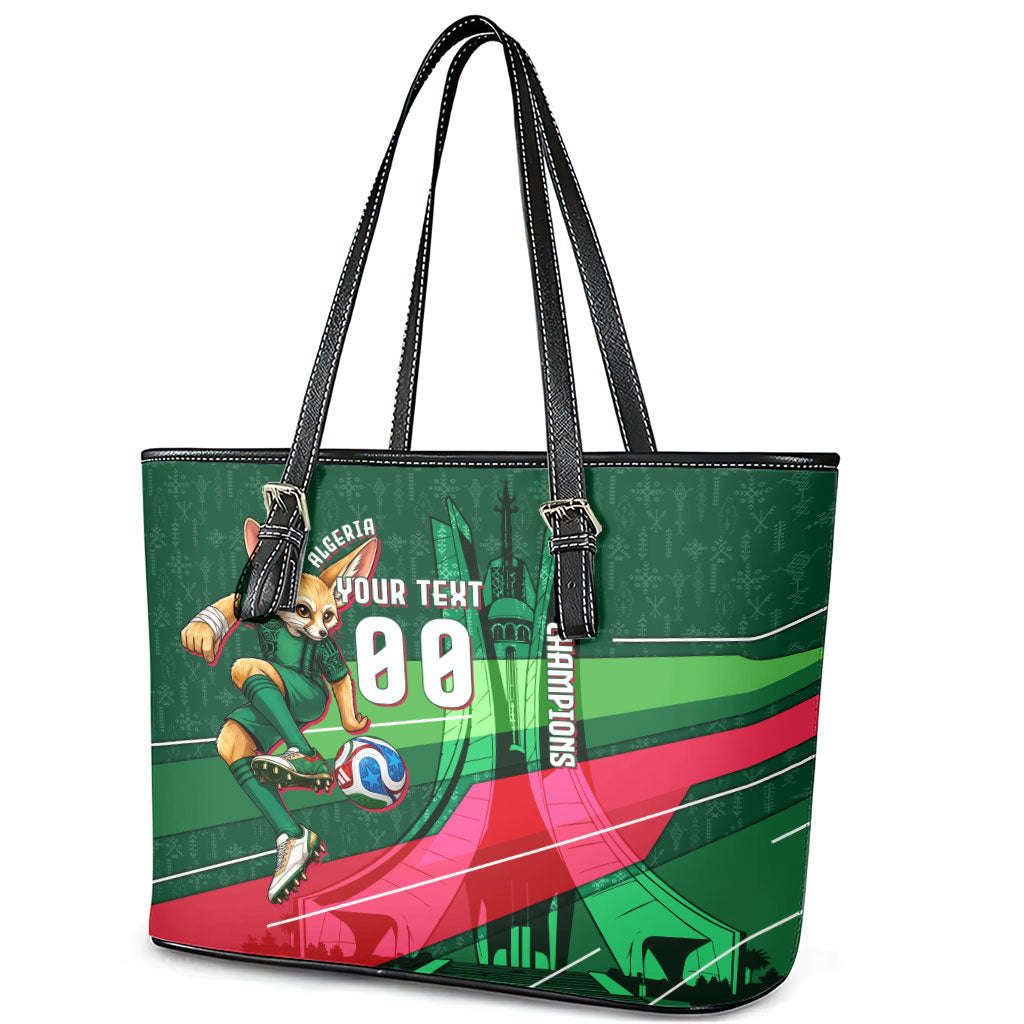 Personalized Algeria Football Champions Leather Tote Bag Fennec Fox Mascot - Algiers Martyrs Memorial