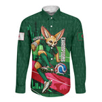 Personalized Algeria Football Champions Long Sleeve Button Shirt Fennec Fox Mascot - Algiers Martyrs Memorial