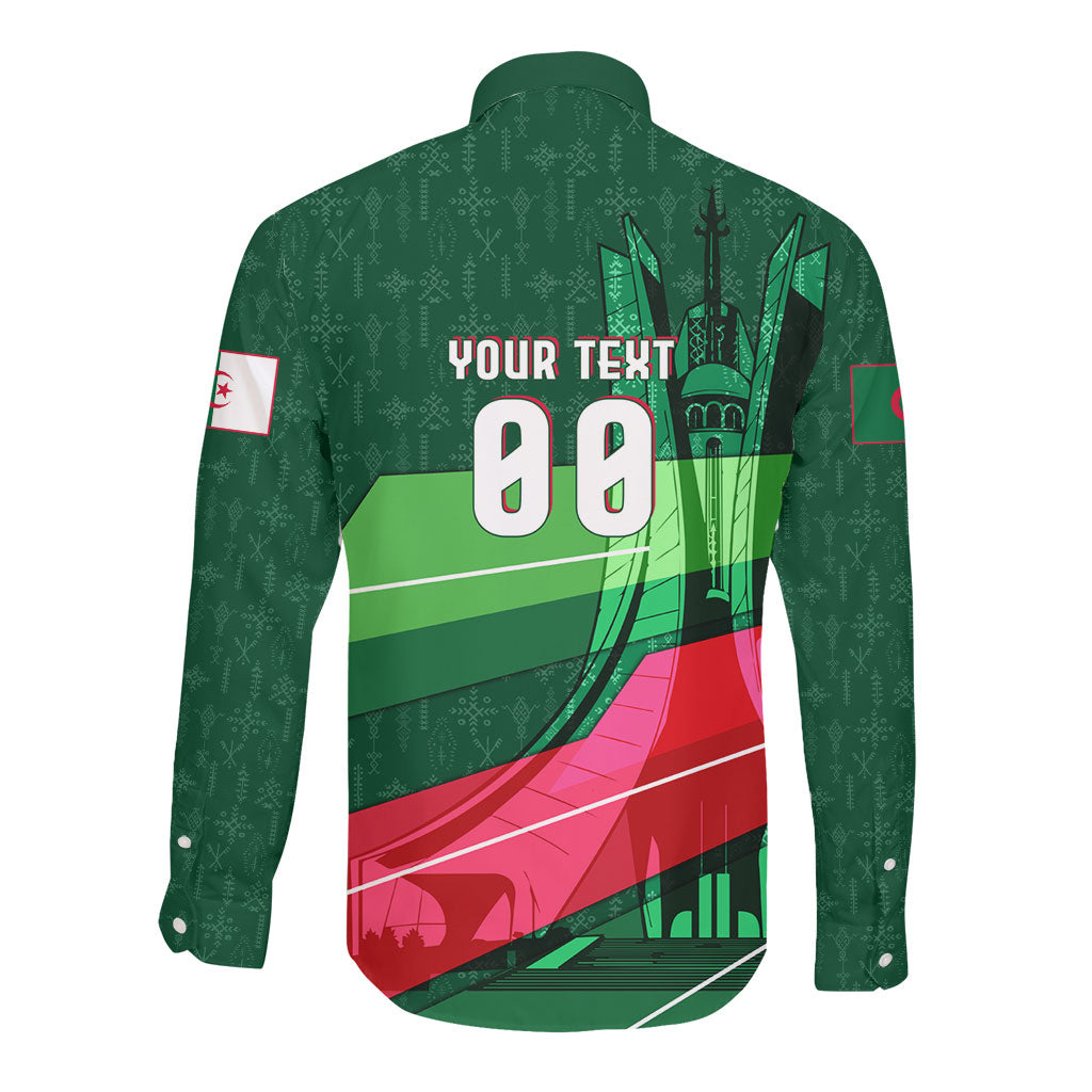 Personalized Algeria Football Champions Long Sleeve Button Shirt Fennec Fox Mascot - Algiers Martyrs Memorial