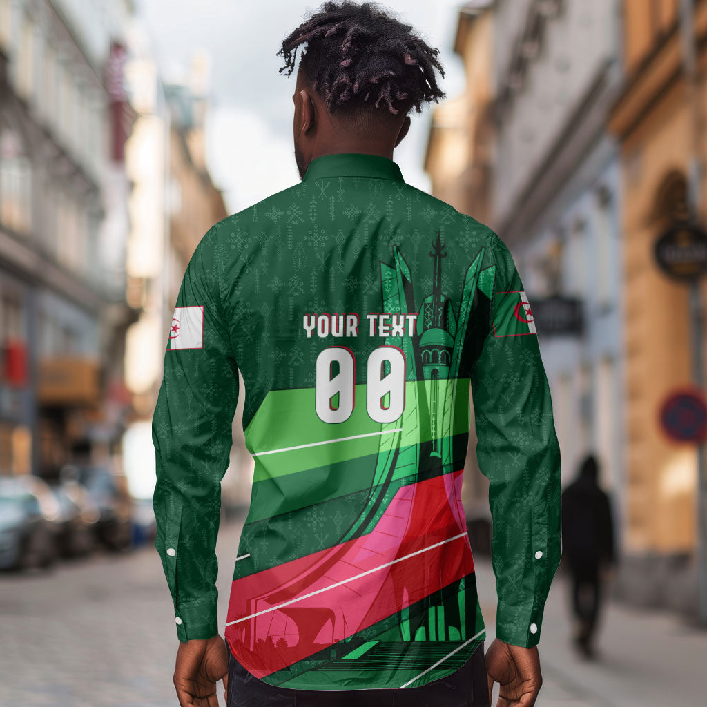Personalized Algeria Football Champions Long Sleeve Button Shirt Fennec Fox Mascot - Algiers Martyrs Memorial