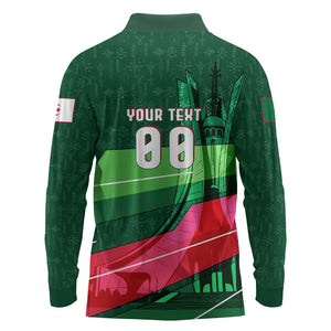 Personalized Algeria Football Champions Long Sleeve Polo Shirt Fennec Fox Mascot - Algiers Martyrs Memorial