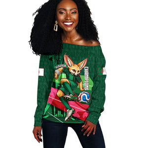 Personalized Algeria Football Champions Off Shoulder Sweater Fennec Fox Mascot - Algiers Martyrs Memorial