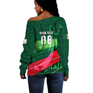 Personalized Algeria Football Champions Off Shoulder Sweater Fennec Fox Mascot - Algiers Martyrs Memorial