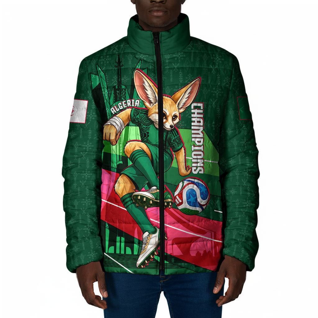 Personalized Algeria Football Champions Padded Jacket Fennec Fox Mascot - Algiers Martyrs Memorial