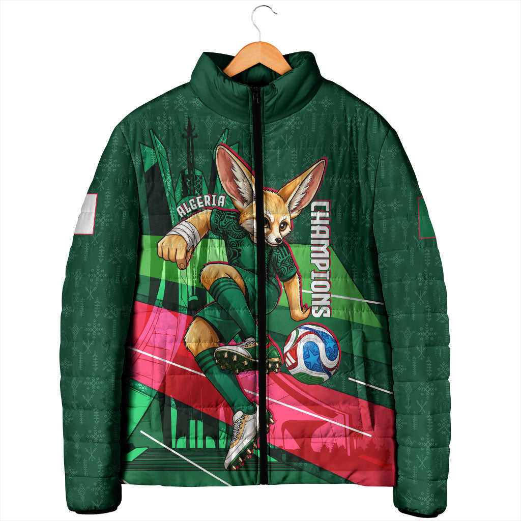 Personalized Algeria Football Champions Padded Jacket Fennec Fox Mascot - Algiers Martyrs Memorial