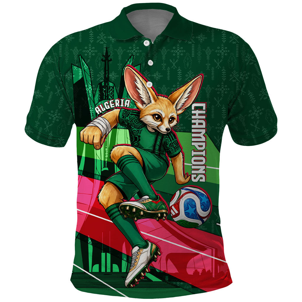 Personalized Algeria Football Champions Polo Shirt Fennec Fox Mascot - Algiers Martyrs Memorial