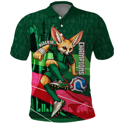 Personalized Algeria Football Champions Polo Shirt Fennec Fox Mascot - Algiers Martyrs Memorial