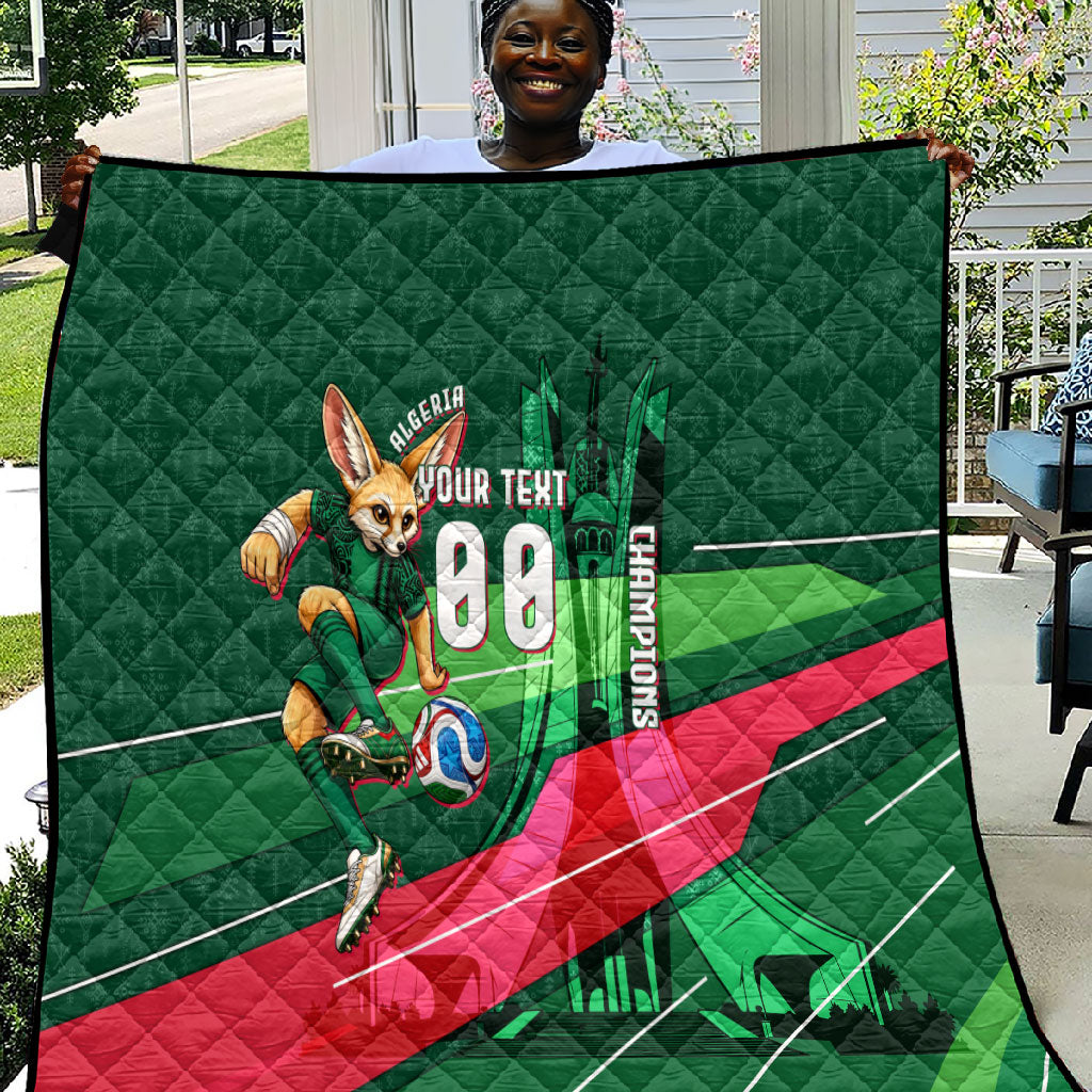 Personalized Algeria Football Champions Quilt Fennec Fox Mascot - Algiers Martyrs Memorial