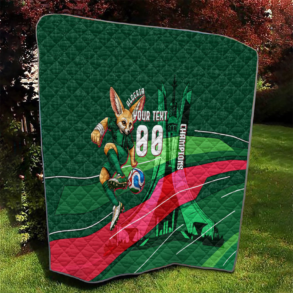 Personalized Algeria Football Champions Quilt Fennec Fox Mascot - Algiers Martyrs Memorial