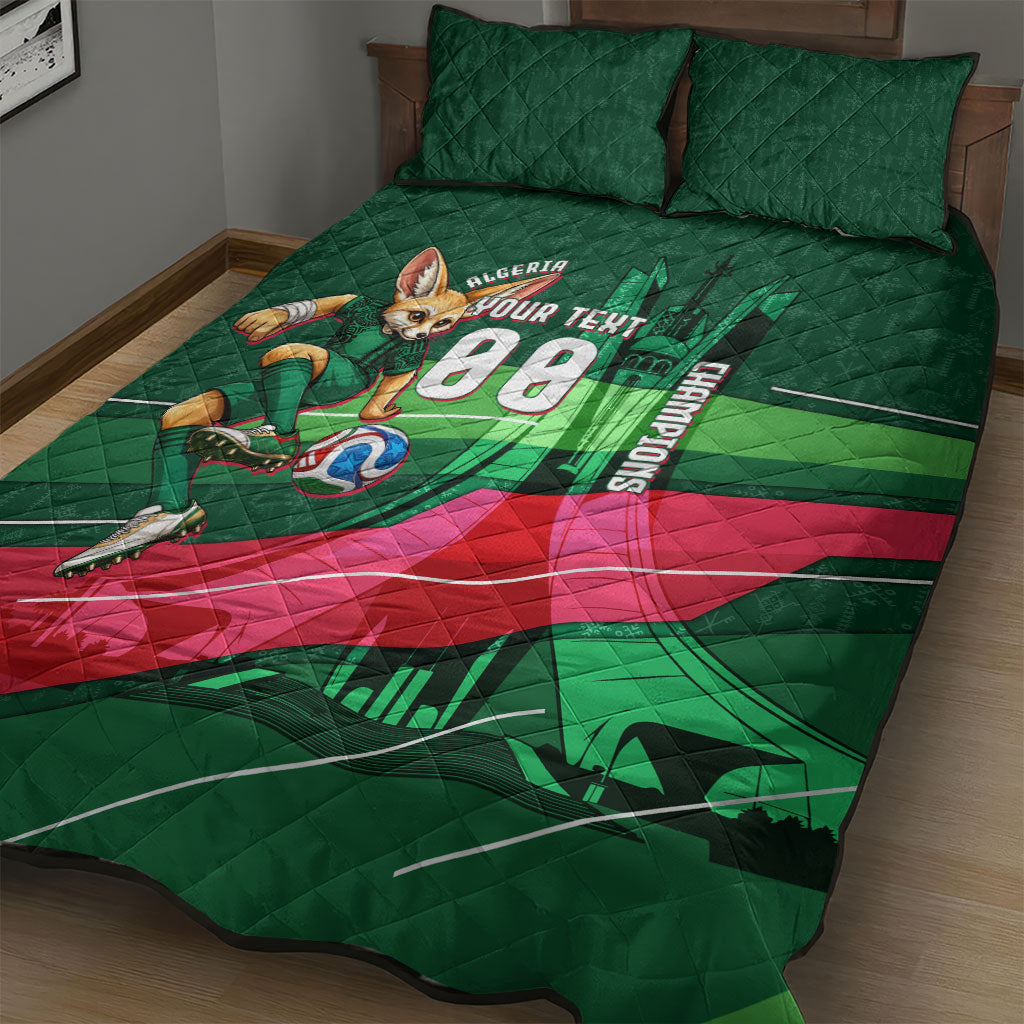 Personalized Algeria Football Champions Quilt Bed Set Fennec Fox Mascot - Algiers Martyrs Memorial