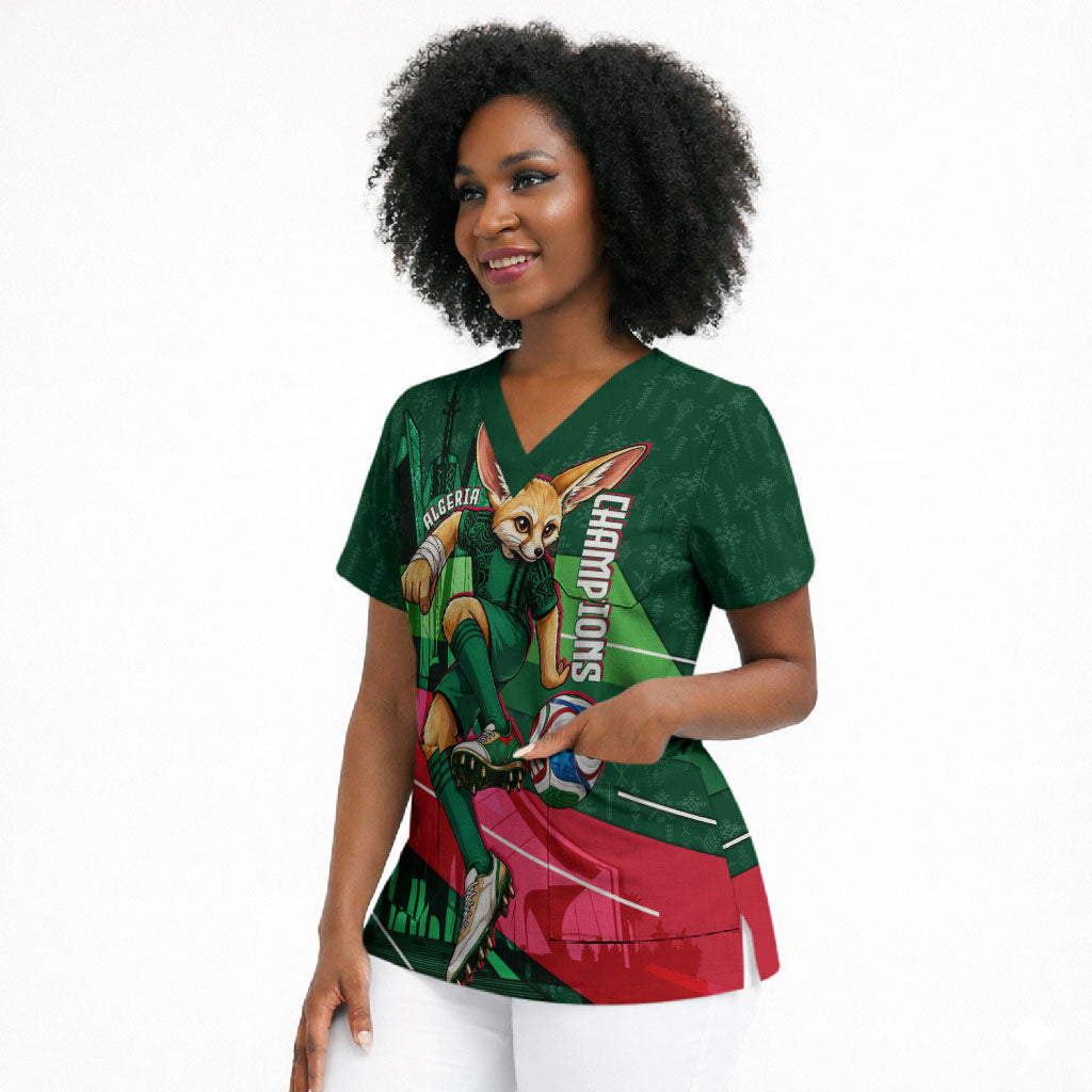 Personalized Algeria Football Champions Scrub Top Fennec Fox Mascot - Algiers Martyrs Memorial