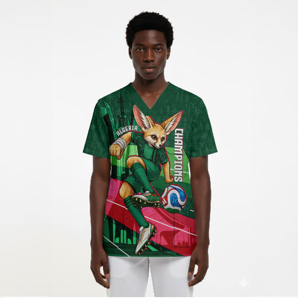 Personalized Algeria Football Champions Scrub Top Fennec Fox Mascot - Algiers Martyrs Memorial