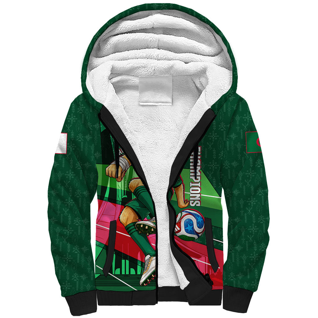 Personalized Algeria Football Champions Sherpa Hoodie Fennec Fox Mascot - Algiers Martyrs Memorial