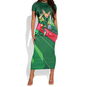 Personalized Algeria Football Champions Short Sleeve Bodycon Dress Fennec Fox Mascot - Algiers Martyrs Memorial