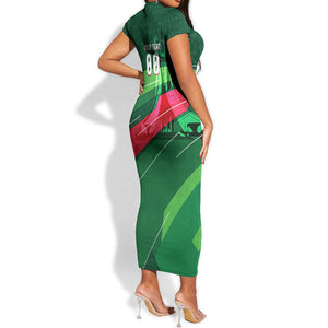 Personalized Algeria Football Champions Short Sleeve Bodycon Dress Fennec Fox Mascot - Algiers Martyrs Memorial
