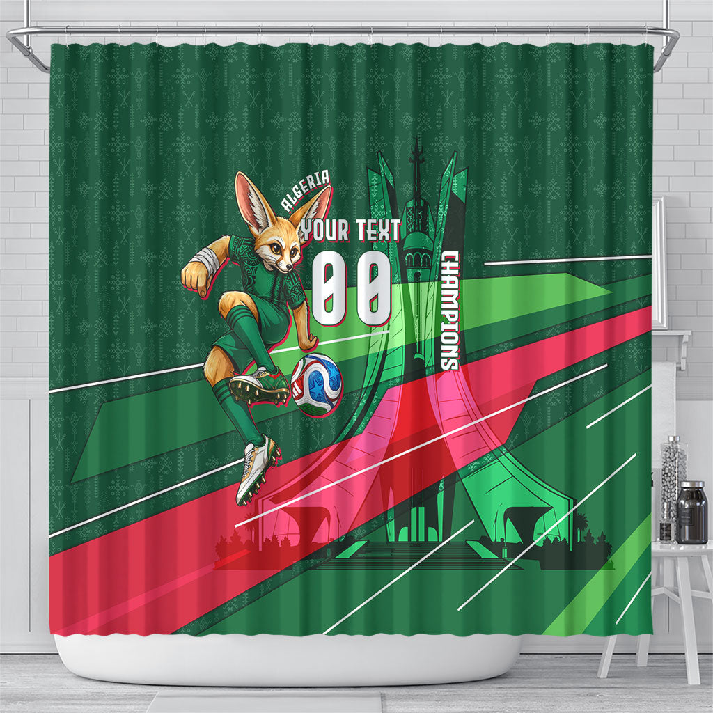 Personalized Algeria Football Champions Shower Curtain Fennec Fox Mascot - Algiers Martyrs Memorial