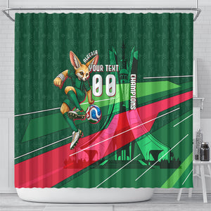 Personalized Algeria Football Champions Shower Curtain Fennec Fox Mascot - Algiers Martyrs Memorial