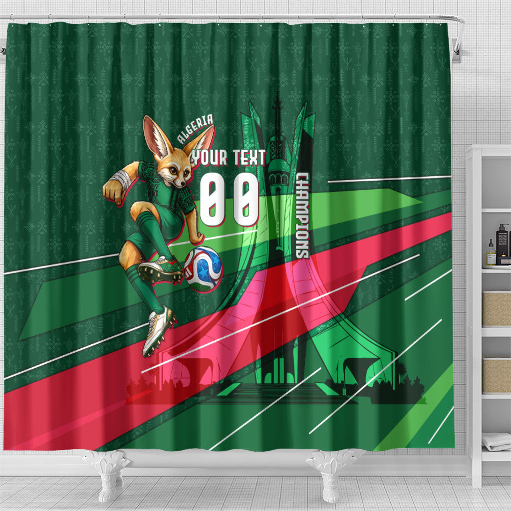 Personalized Algeria Football Champions Shower Curtain Fennec Fox Mascot - Algiers Martyrs Memorial