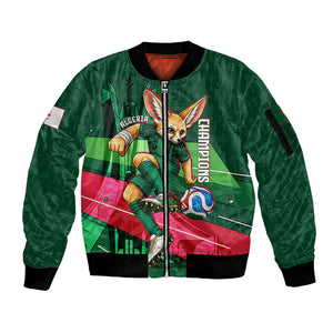 Personalized Algeria Football Champions Sleeve Zip Bomber Jacket Fennec Fox Mascot - Algiers Martyrs Memorial