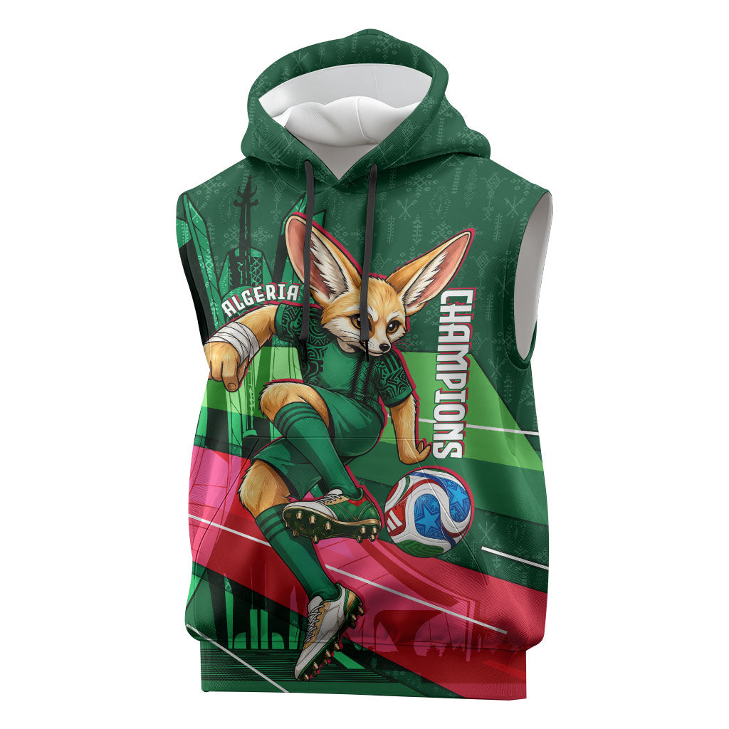 Personalized Algeria Football Champions Sleeveless Hoodie Fennec Fox Mascot - Algiers Martyrs Memorial