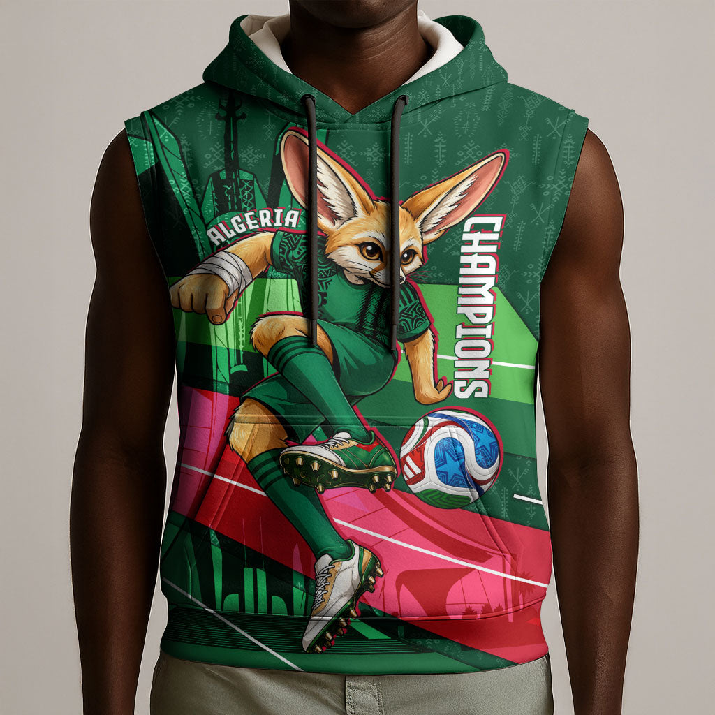 Personalized Algeria Football Champions Sleeveless Hoodie Fennec Fox Mascot - Algiers Martyrs Memorial