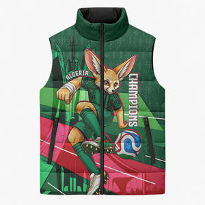 Personalized Algeria Football Champions Sleeveless Puffer Jacket Fennec Fox Mascot - Algiers Martyrs Memorial