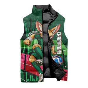 Personalized Algeria Football Champions Sleeveless Puffer Jacket Fennec Fox Mascot - Algiers Martyrs Memorial