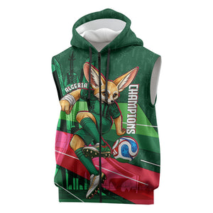 Personalized Algeria Football Champions Sleeveless Zip Hoodie Fennec Fox Mascot - Algiers Martyrs Memorial