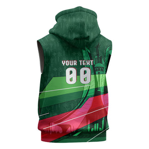 Personalized Algeria Football Champions Sleeveless Zip Hoodie Fennec Fox Mascot - Algiers Martyrs Memorial