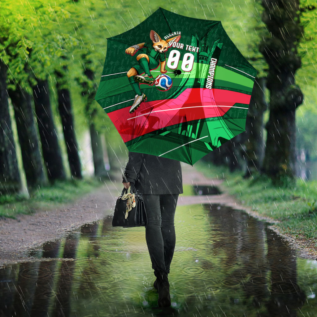 Personalized Algeria Football Champions Umbrella Fennec Fox Mascot - Algiers Martyrs Memorial