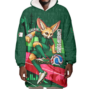 Personalized Algeria Football Champions Wearable Blanket Hoodie Fennec Fox Mascot - Algiers Martyrs Memorial
