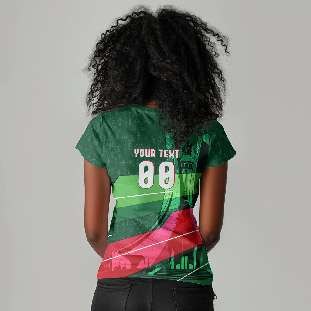 Personalized Algeria Football Champions Women V-Neck T-Shirt Fennec Fox Mascot - Algiers Martyrs Memorial