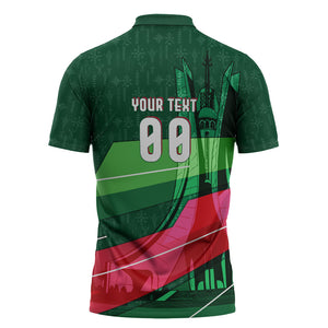 Personalized Algeria Football Champions Zipper Polo Shirt Fennec Fox Mascot - Algiers Martyrs Memorial