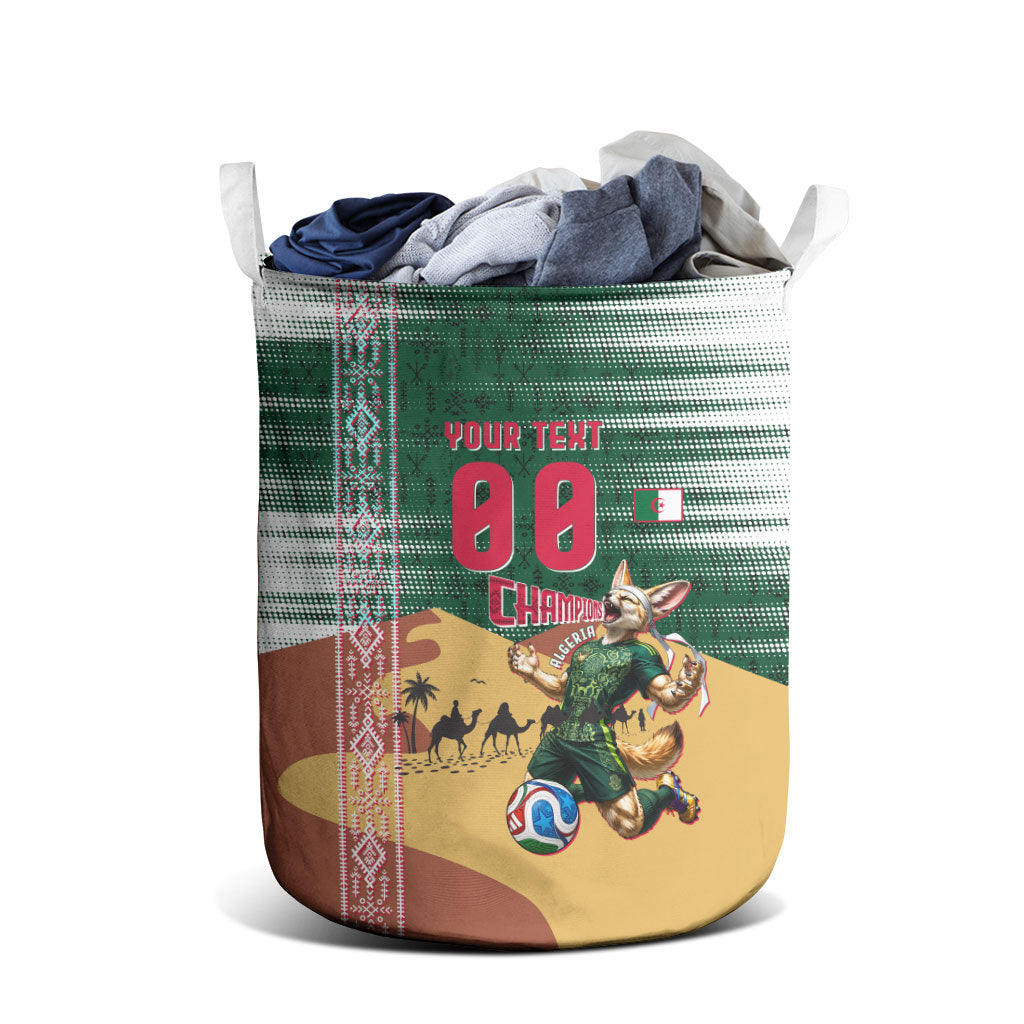 Personalized Algeria Champions Football 2026 Laundry Basket Fennec Fox Victory Mascot - Traditional Berber Pattern