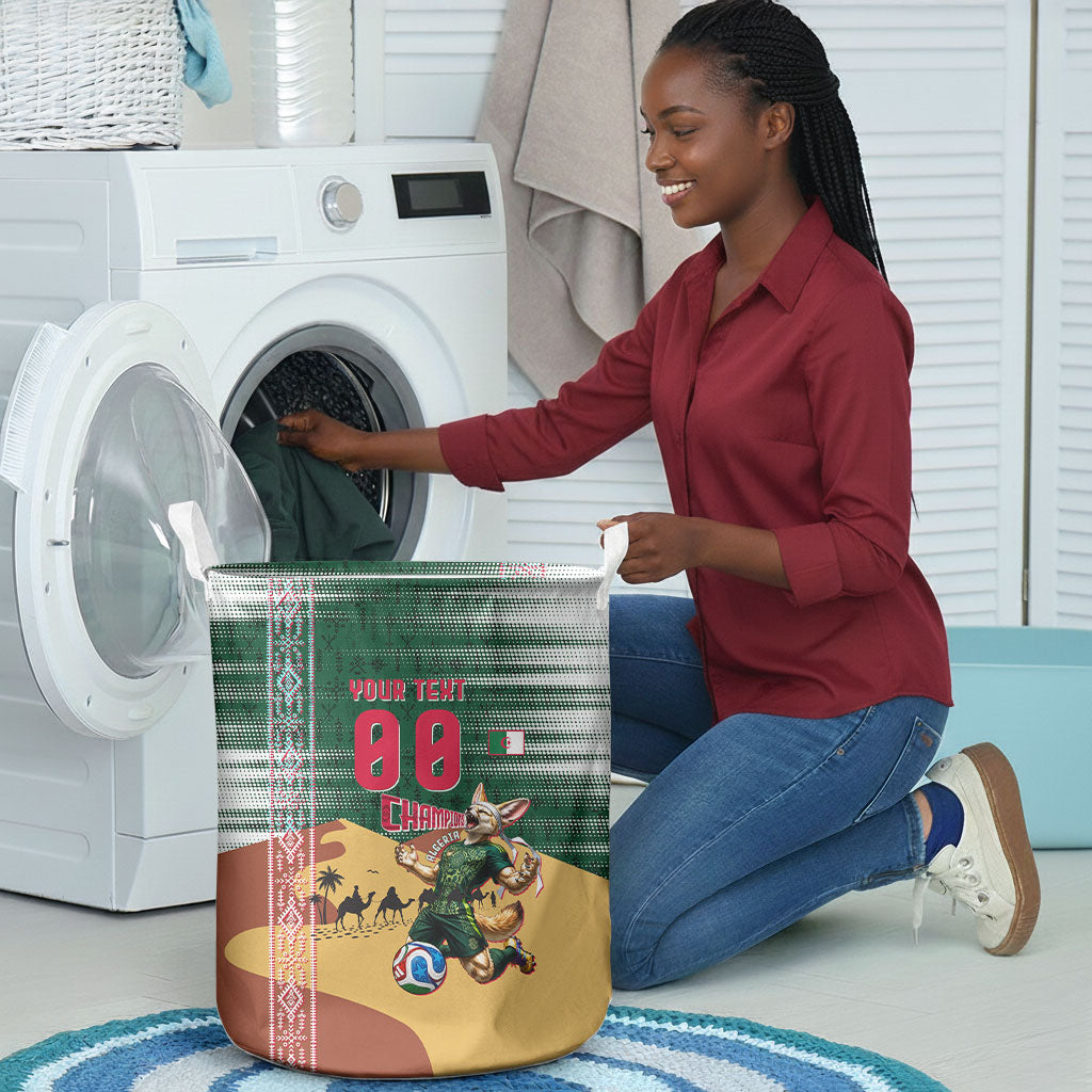 Personalized Algeria Champions Football 2026 Laundry Basket Fennec Fox Victory Mascot - Traditional Berber Pattern