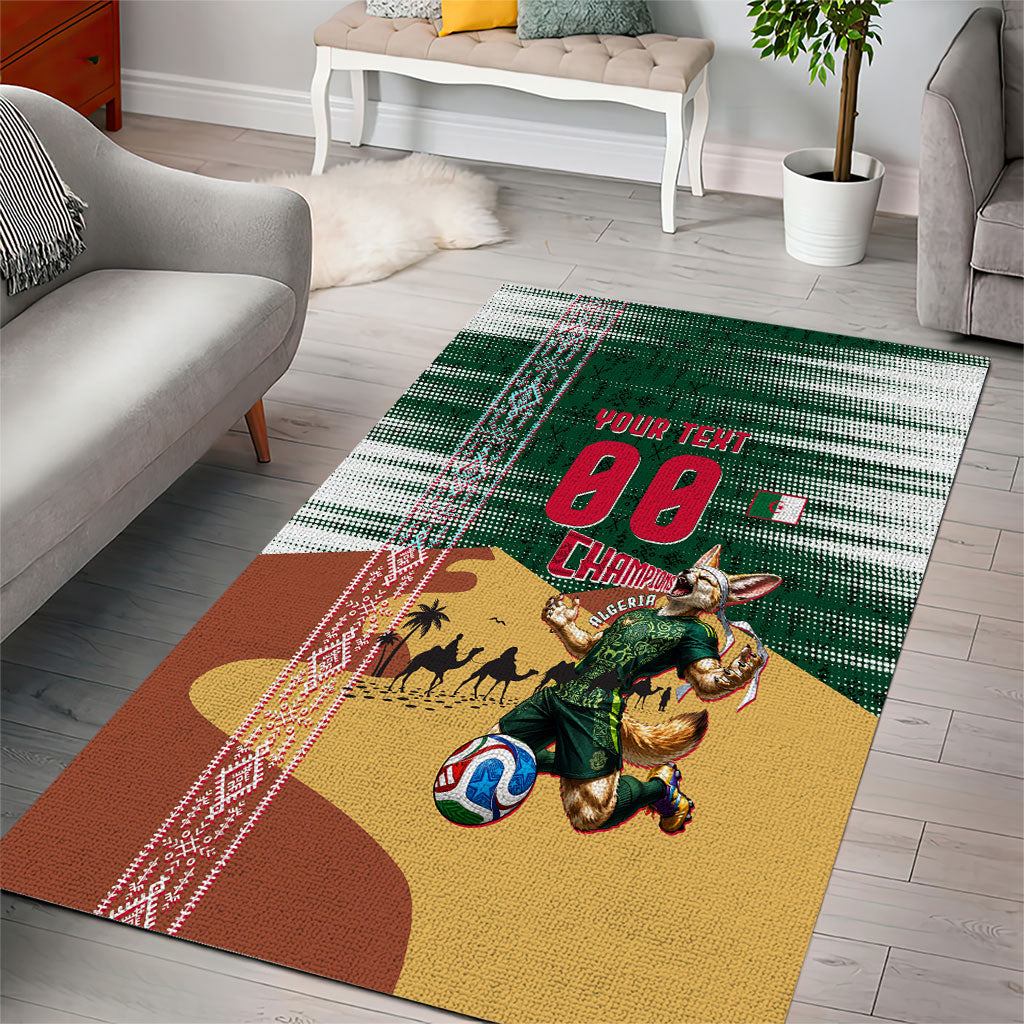 Personalized Algeria Champions Football 2026 Area Rug Fennec Fox Victory Mascot - Traditional Berber Pattern
