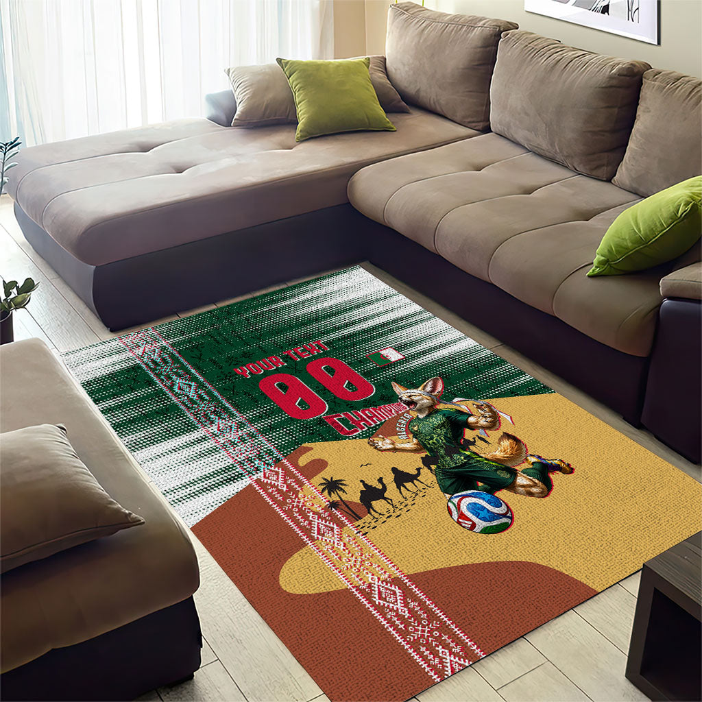 Personalized Algeria Champions Football 2026 Area Rug Fennec Fox Victory Mascot - Traditional Berber Pattern