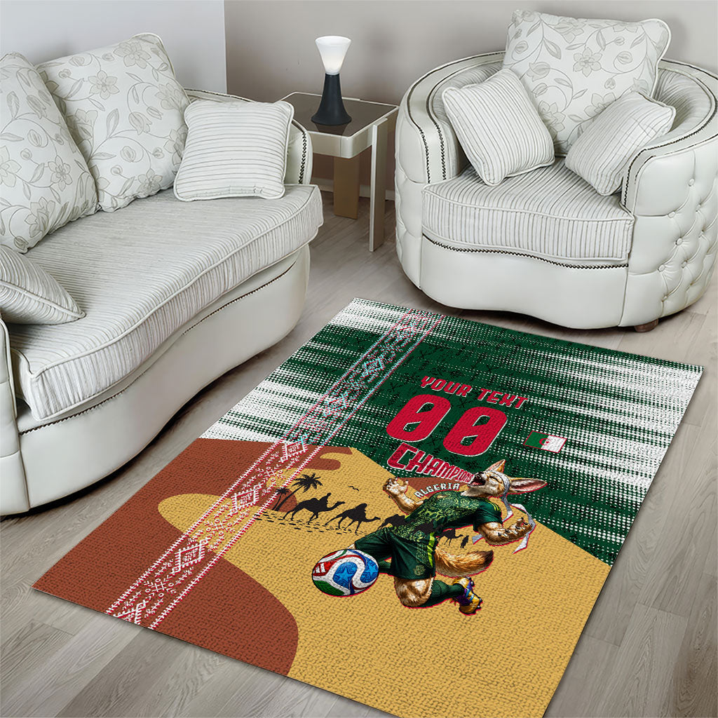 Personalized Algeria Champions Football 2026 Area Rug Fennec Fox Victory Mascot - Traditional Berber Pattern