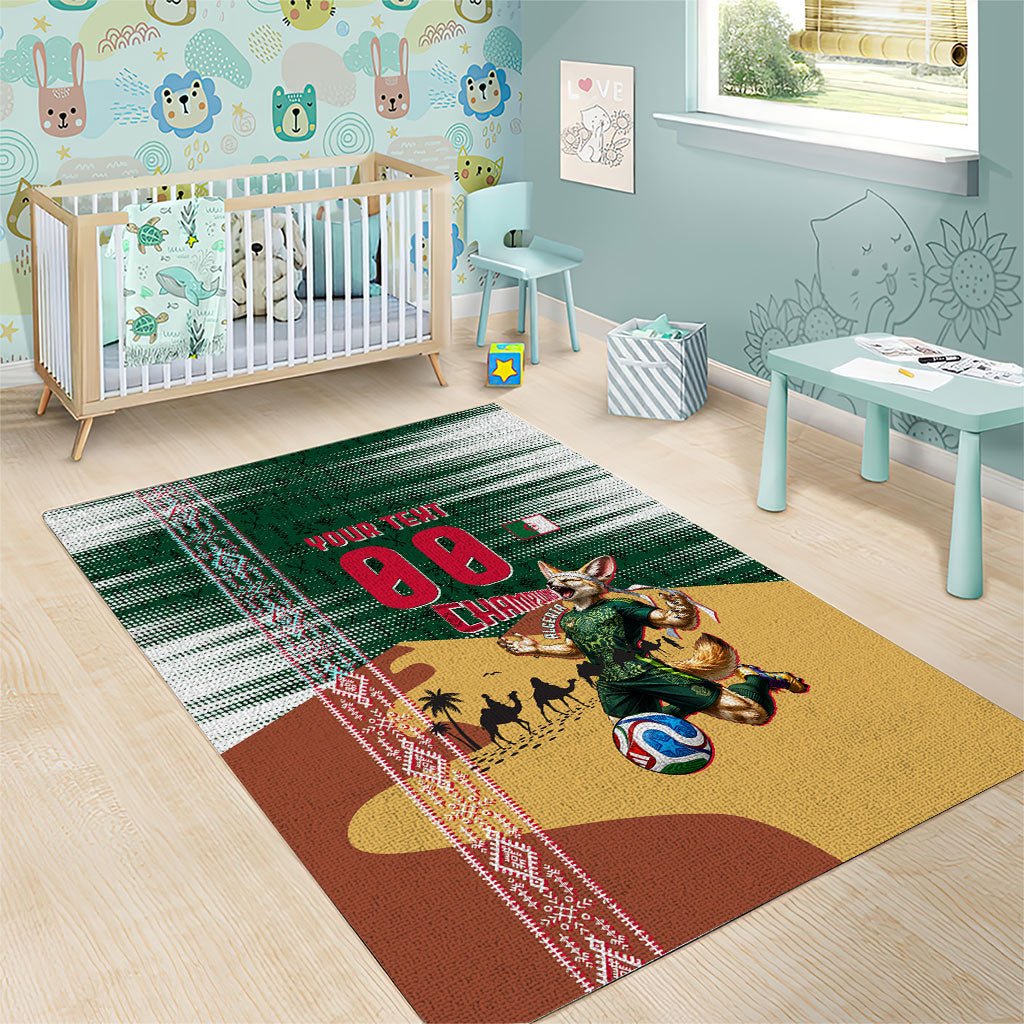 Personalized Algeria Champions Football 2026 Area Rug Fennec Fox Victory Mascot - Traditional Berber Pattern