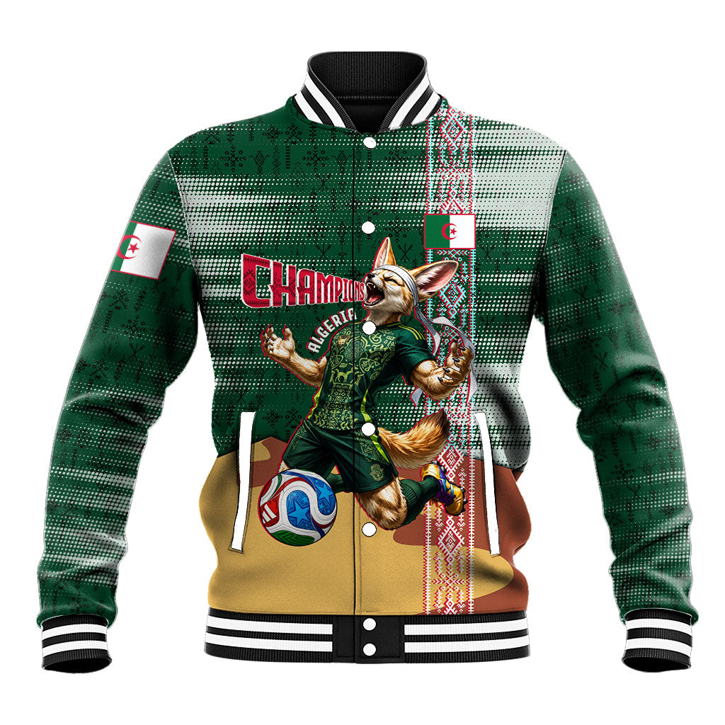 Personalized Algeria Champions Football 2026 Baseball Jacket Fennec Fox Victory Mascot - Traditional Berber Pattern