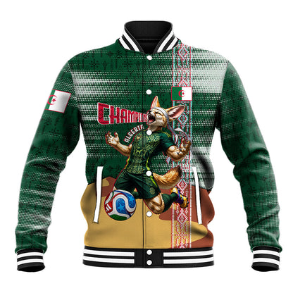 Personalized Algeria Champions Football 2026 Baseball Jacket Fennec Fox Victory Mascot - Traditional Berber Pattern
