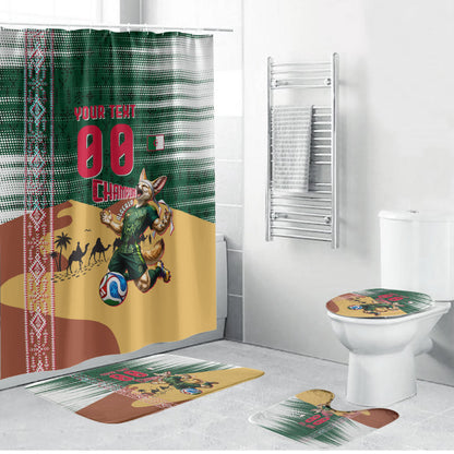 Personalized Algeria Champions Football 2026 Bathroom Set Fennec Fox Victory Mascot - Traditional Berber Pattern