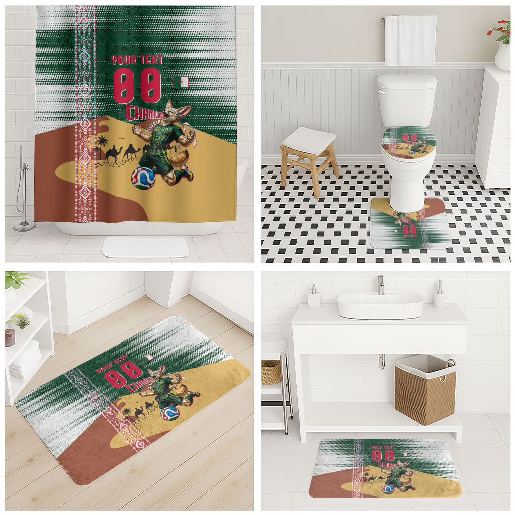 Personalized Algeria Champions Football 2026 Bathroom Set Fennec Fox Victory Mascot - Traditional Berber Pattern