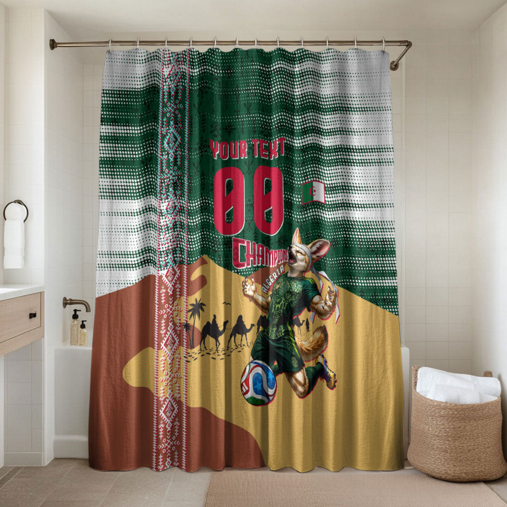 Personalized Algeria Champions Football 2026 Bathroom Set Fennec Fox Victory Mascot - Traditional Berber Pattern